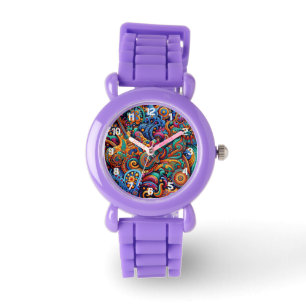 Psychedelische Batik Gitaar Art-Kleurrijke Retro M Horloge