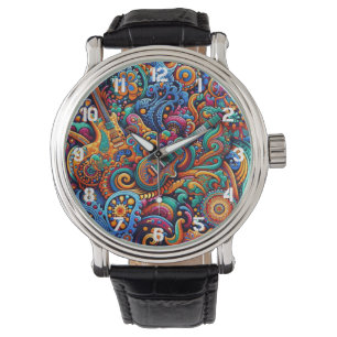 Psychedelische Batik Gitaar Art-Kleurrijke Retro M Horloge