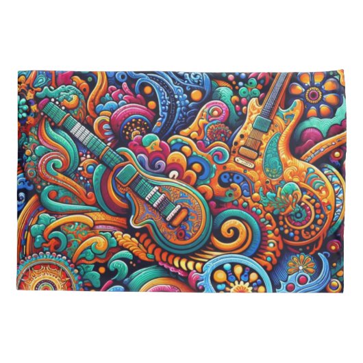 Psychedelische Batik Gitaar Art-Kleurrijke Retro M Kussensloop (Achterkant)