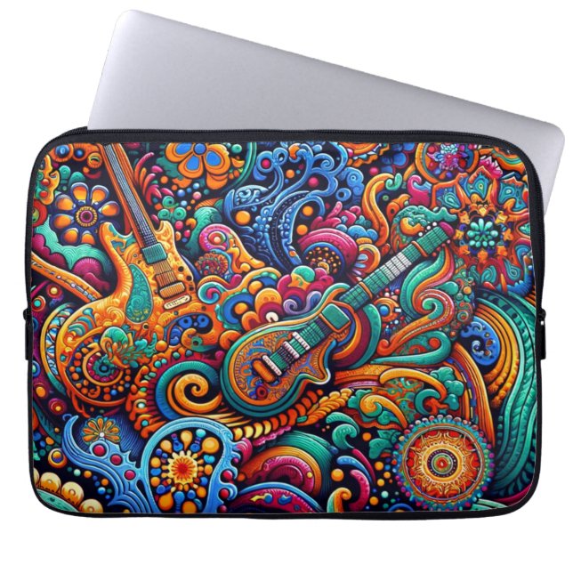 Psychedelische Batik Gitaar Art-Kleurrijke Retro M Laptop Sleeve (Voorkant)
