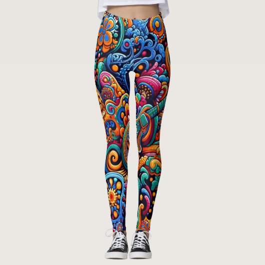 Psychedelische Batik Gitaar Art-Kleurrijke Retro M Leggings (Voorkant)