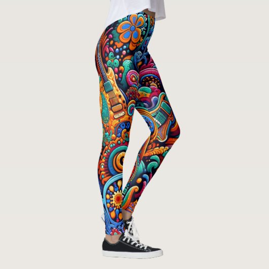 Psychedelische Batik Gitaar Art-Kleurrijke Retro M Leggings (Rechts)