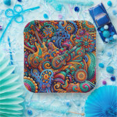 Psychedelische Batik Gitaar Art-Kleurrijke Retro M Papieren Bordje (Feest)