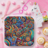 Psychedelische Batik Gitaar Art-Kleurrijke Retro M Papieren Bordje (Feest)