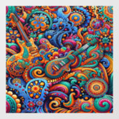 Psychedelische Batik Gitaar Art-Kleurrijke Retro M Raamsticker (Vel)