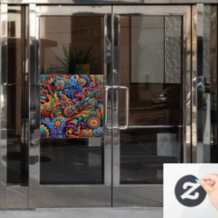 Psychedelische Batik Gitaar Art-Kleurrijke Retro M Raamsticker