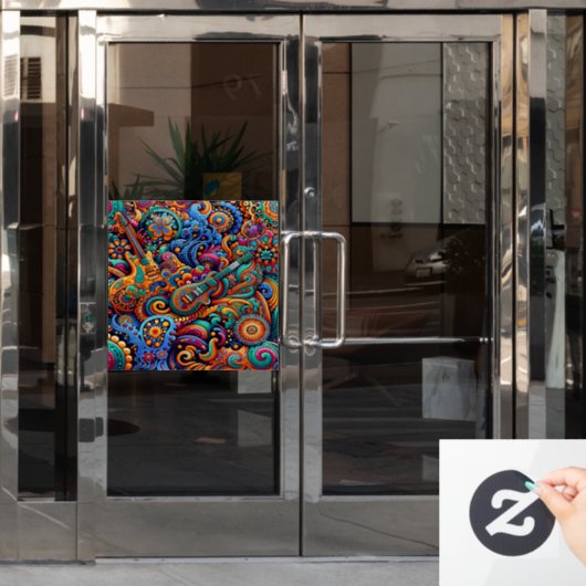 Psychedelische Batik Gitaar Art-Kleurrijke Retro M Raamsticker (Kantoordeur)