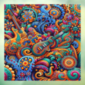 Psychedelische Batik Gitaar Art-Kleurrijke Retro M Raamsticker (Vel 3)