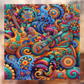 Psychedelische Batik Gitaar Art-Kleurrijke Retro M Raamsticker (Vel 2)