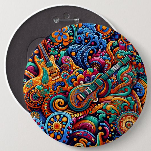 Psychedelische Batik Gitaar Art-Kleurrijke Retro M Ronde Button 6,0 Cm (Voorkant /achterkant)