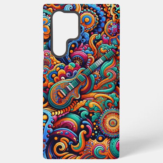 Psychedelische Batik Gitaar Art-Kleurrijke Retro M Samsung Galaxy Hoesje (Achterkant)