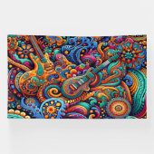 Psychedelische Batik Gitaar Art-Kleurrijke Retro M Spandoek (Horizontaal)