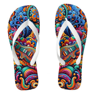 Psychedelische Batik Gitaar Art-Kleurrijke Retro M Teenslippers