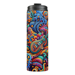 Psychedelische Batik Gitaar Art-Kleurrijke Retro M Thermosbeker