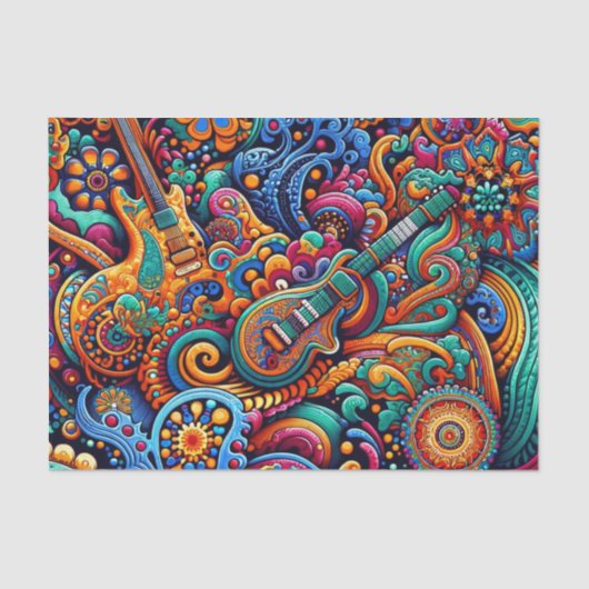 Psychedelische Batik Gitaar Art-Kleurrijke Retro M Tissuepapier (Voorkant)