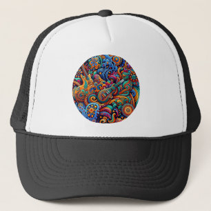 Psychedelische Batik Gitaar Art-Kleurrijke Retro M Trucker Pet