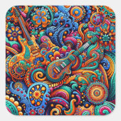 Psychedelische Batik Gitaar Art-Kleurrijke Retro M Vierkante Sticker (Voorkant)