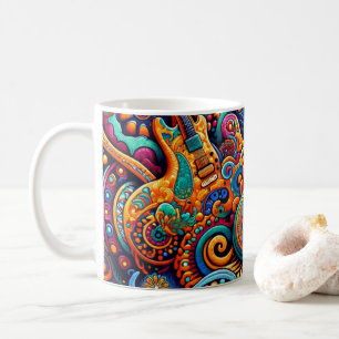 Psychedelische Batik Gitaar Kunst–Kleurrijke Retro Koffiemok
