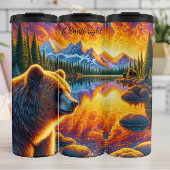 Psychedelische Beer Mountain Lake Sunset Thermosbeker