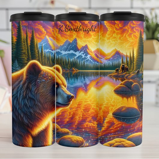 Psychedelische Beer Mountain Lake Sunset Thermosbeker