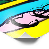 Psychedelische bergen, meer, bomen. Vrede Foto Afdruk (Hoek)