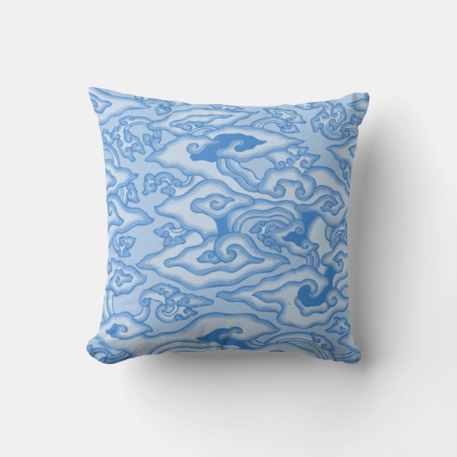 Psychedelische Blauwe en Witte Golven Kussen (Voorkant)