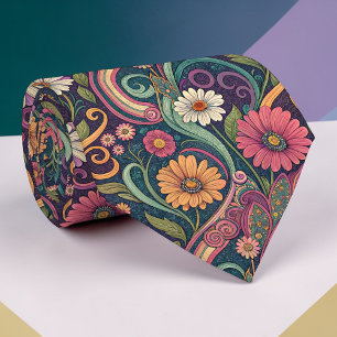 Psychedelische Bloem 1970s Aangepaste Halseband Ti Stropdas
