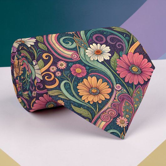 Psychedelische Bloem 1970s Aangepaste Halseband Ti Stropdas