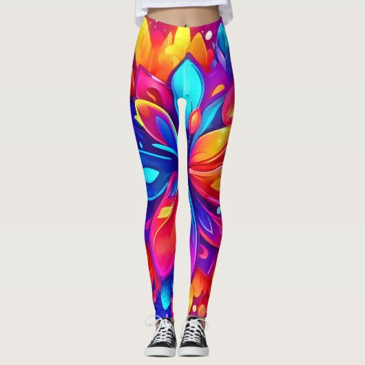 Psychedelische bloem kunstwerk leggings (Voorkant)