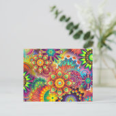 psychedelische bloemen briefkaart (Staand voorkant)