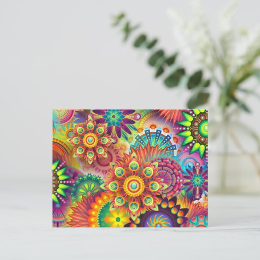 psychedelische bloemen briefkaart (Staand voorkant)