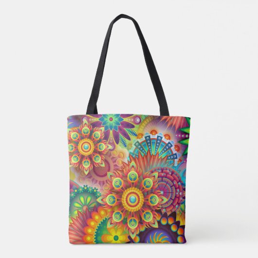 psychedelische bloemen canvas tas (Achterkant)