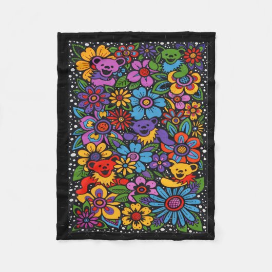 Psychedelische Bloemen Dansende Beren Kleurrijk Da Fleece Deken (Voorkant)