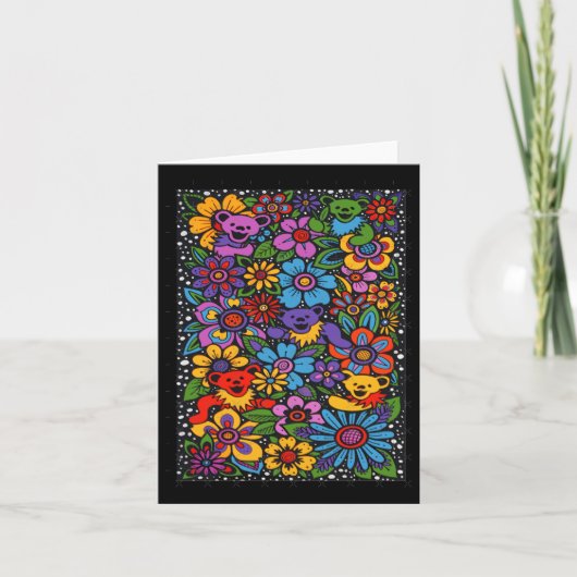 Psychedelische Bloemen Dansende Beren Kleurrijk Da Kaart (Voorkant)