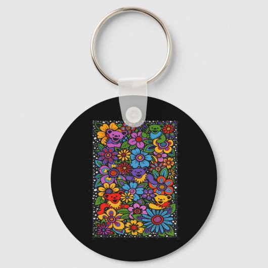 Psychedelische Bloemen Dansende Beren Kleurrijke D Sleutelhanger (Voorkant)