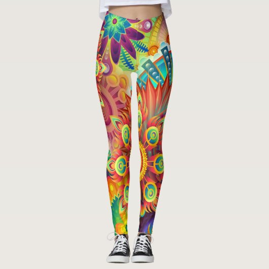 psychedelische bloemen leggings (Voorkant)