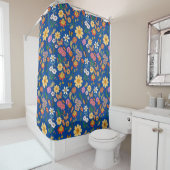 Psychedelische Bloemen Patroon x4 Blauw BG Douchegordijn (In situ)