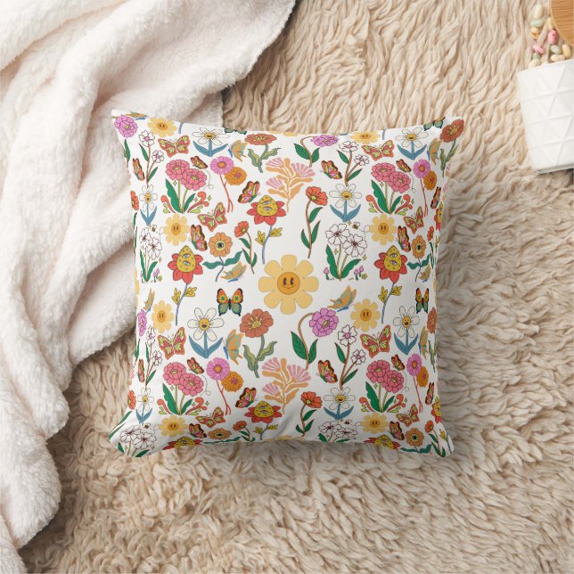 Psychedelische Bloemen Patroon x4 Kussen (Deken)