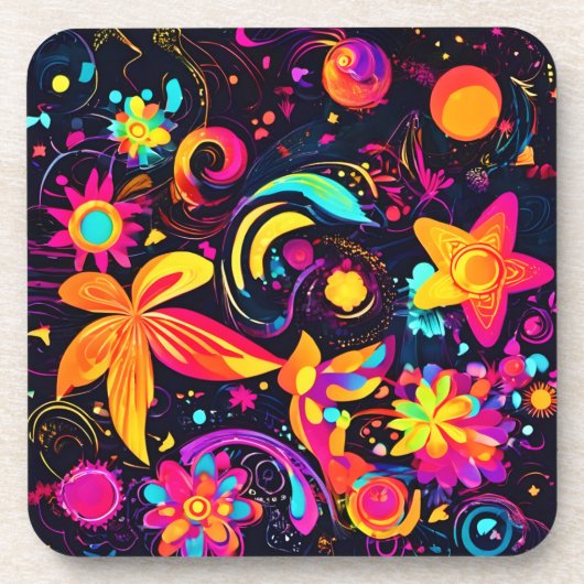 Psychedelische Bloemencosmos Bier Onderzetter (Voorkant)