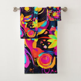 Psychedelische bloemenkosmos bad handdoek