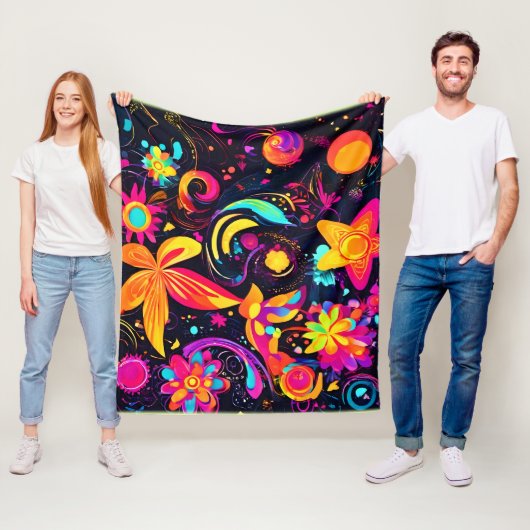 Psychedelische bloemenkosmos fleece deken (In situ)