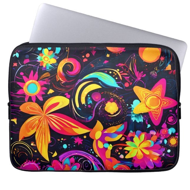 Psychedelische bloemenkosmos laptop sleeve (Voorkant)