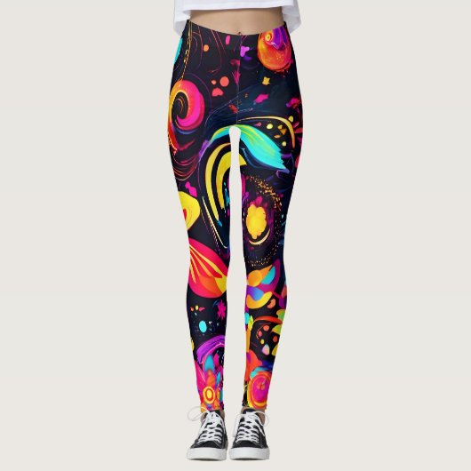 Psychedelische bloemenkosmos leggings (Voorkant)