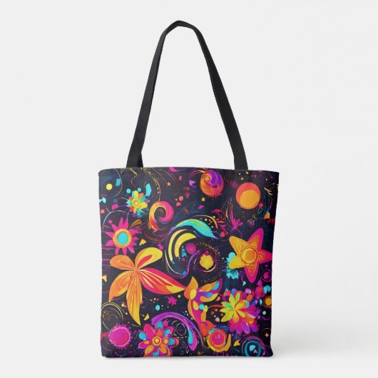Psychedelische bloemenkosmos tote bag (Achterkant)