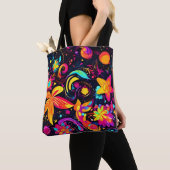 Psychedelische bloemenkosmos tote bag (Dichtbij)