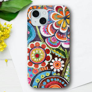  psychedelische bloementuin levendige volkskunst iPhone 15 case