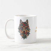 Psychedelische Boho Bloemige Wolf Kunstkoffie Koffiemok (Links)
