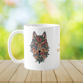 Psychedelische Boho Bloemige Wolf Kunstkoffie Koffiemok