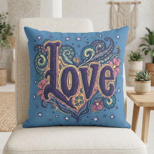 Psychedelische Boho Lettering met Bloemen Kussen