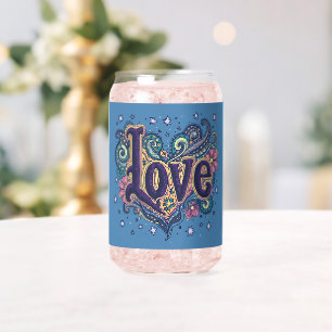 Psychedelische Boho Love Lettering met Bloemen Acc Blikvorm Glas